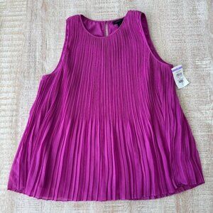 Halogen Magenta/Pink pleated chiffon sleeveless round neck Blouse/Top Large NWT